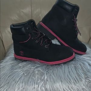 Youth pink and black Timberlands